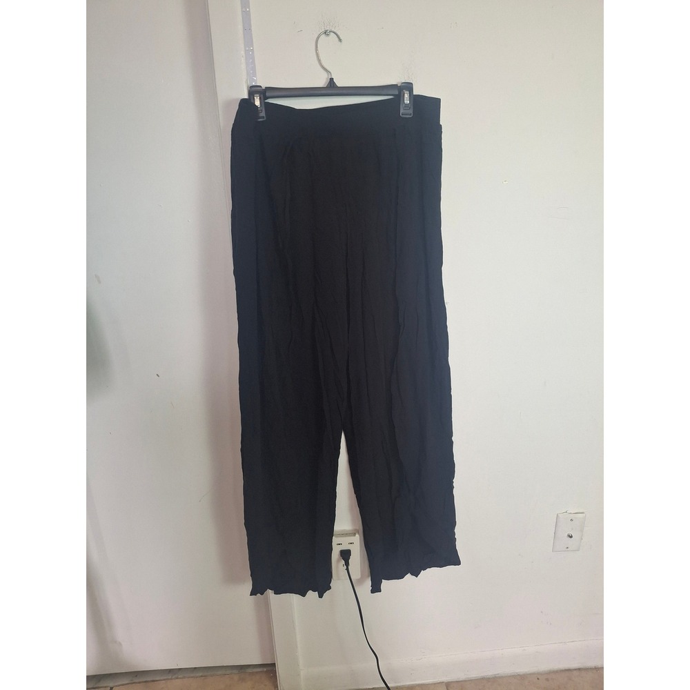 Mynah Black Wide Leg Tulip Pants XL Rayon Elastic Waist Cropped Flowy Trousers - Picture 1 of 5